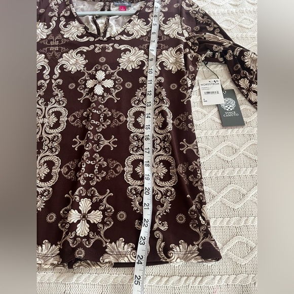 Vince Camuto Elegant Brown and White Patterned Women's Blouse Size Small - Picture 9 of 13